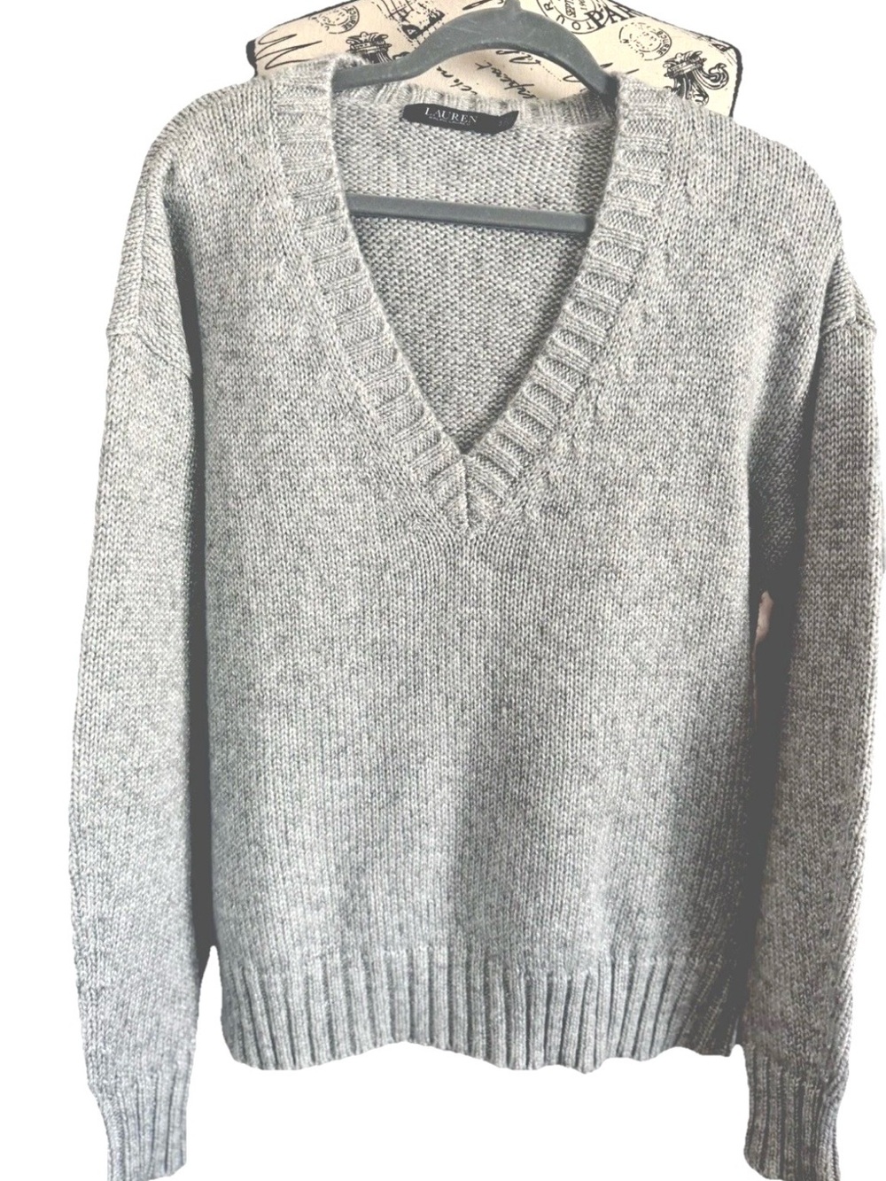 Lauren Ralph Lauren Light Gray  with silver Ladies Sweater XL New without tag.